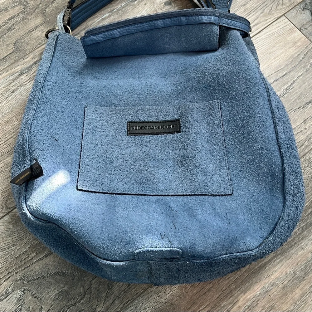 REBECCA MINKOFF Pebbled Leather Hobo Bag Blue Braided Shoulder Purse